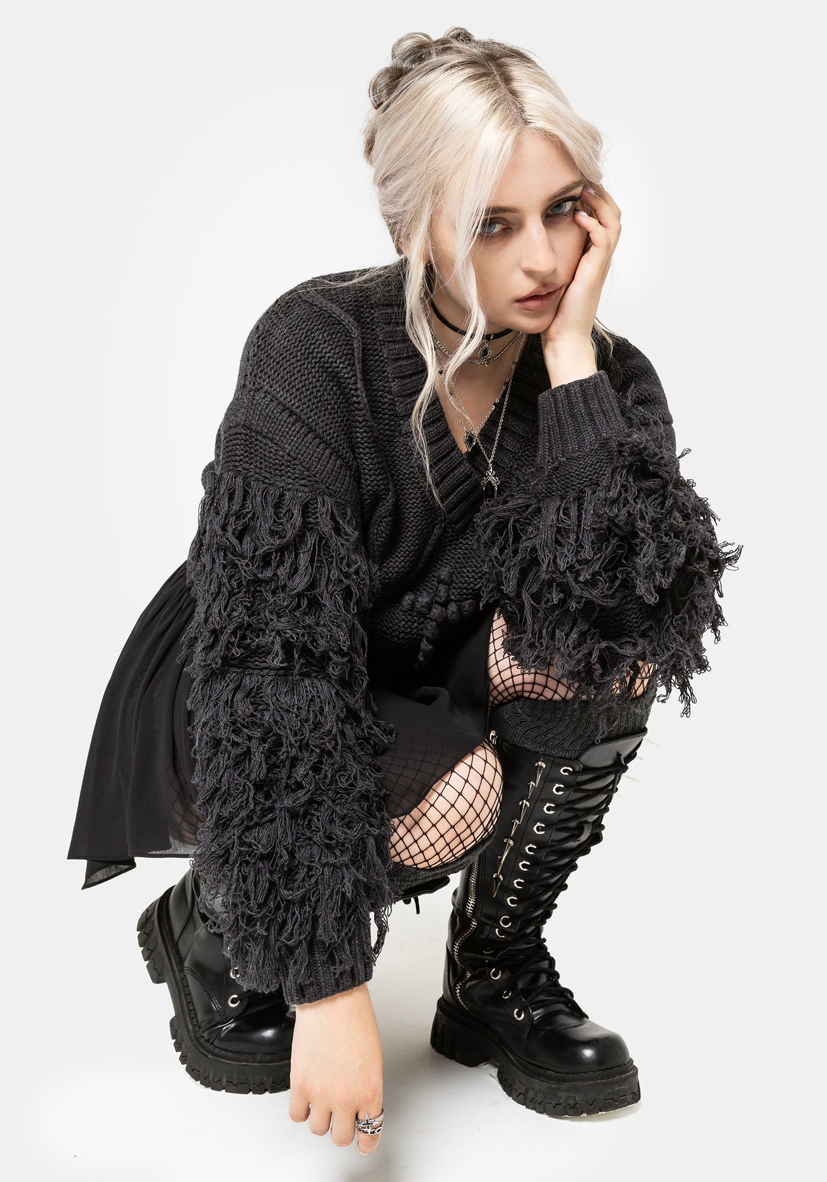 Ebon Shaggy Sleeve Knit Jumper S