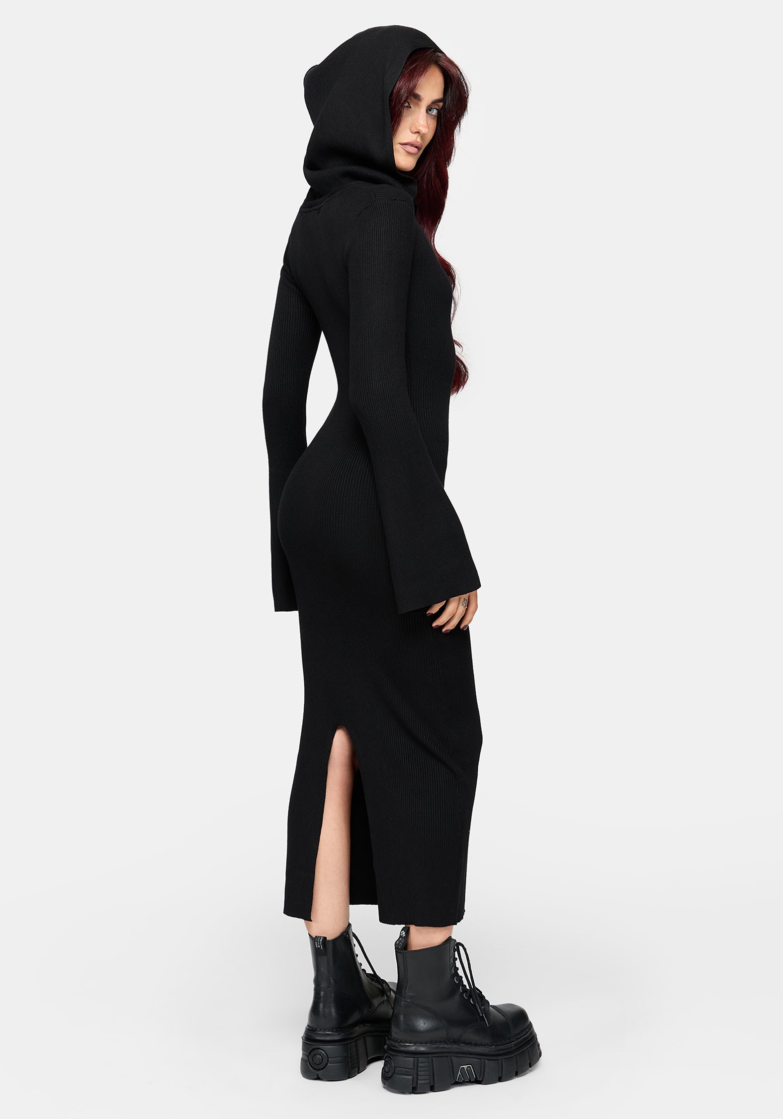 Heike Hooded Ribbed Knit Dress