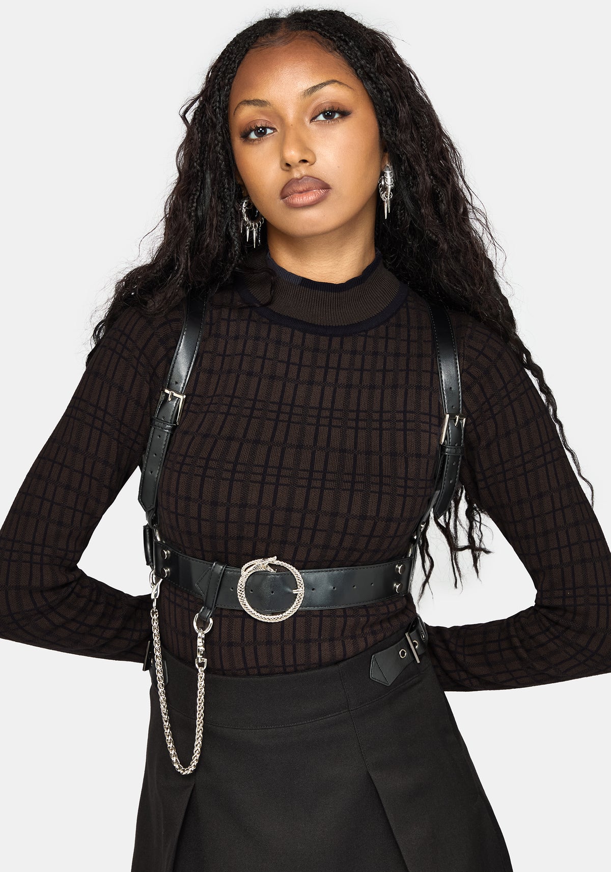 Glenna Check Knit Long Sleeve Top