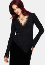 Eirla Lace Trim Wrap Over Knit Cardigan