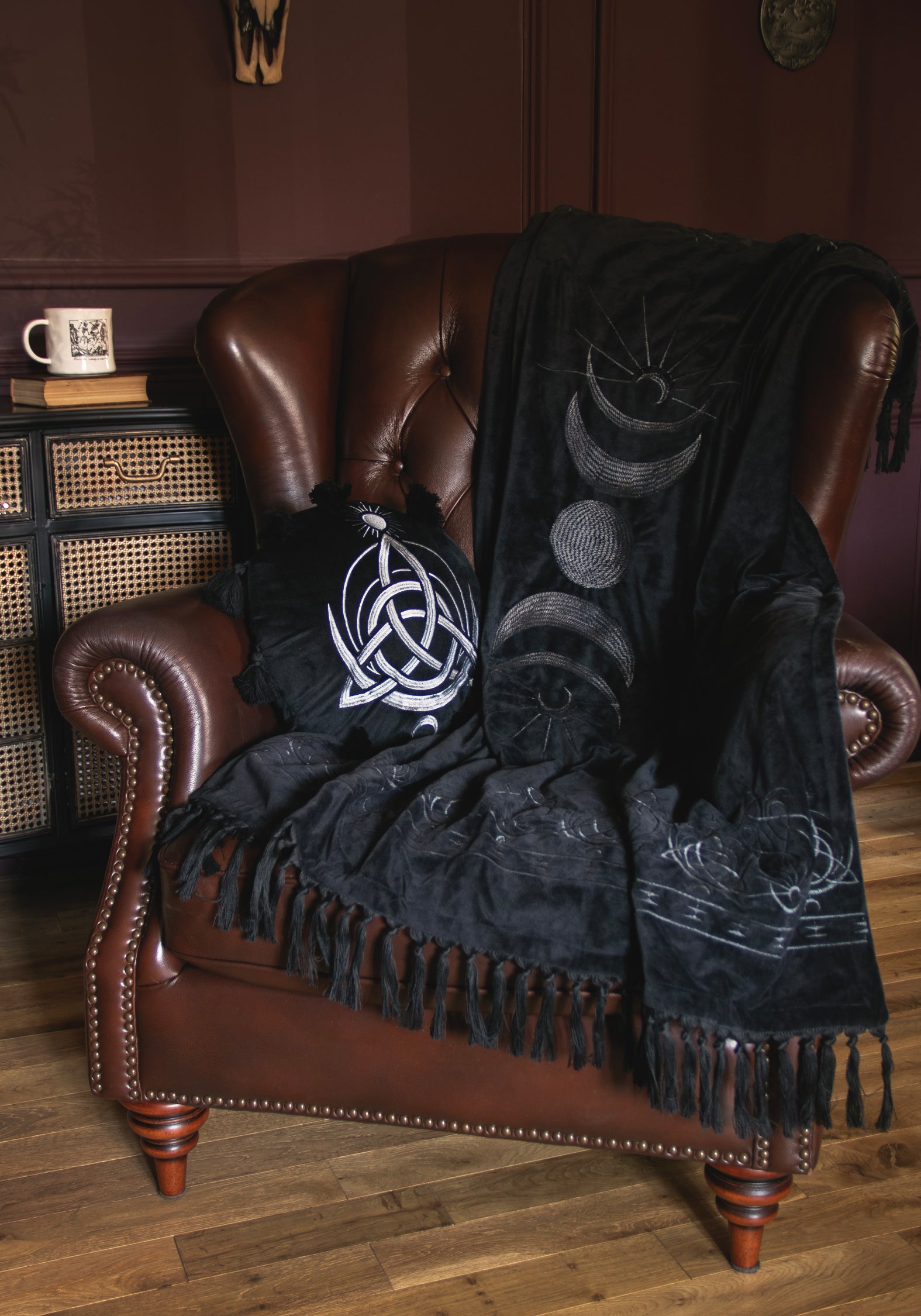 Trinity Moon Embroidered Round Cushion
