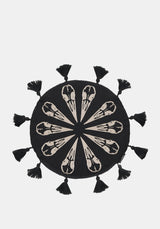 Corvus Embroidered Round Tassel Cushion