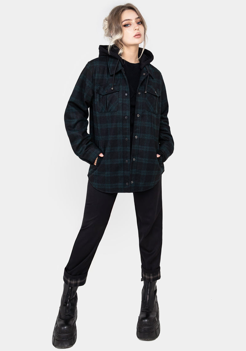 Trellis Hooded Pocket Wool Blend Check Shacket