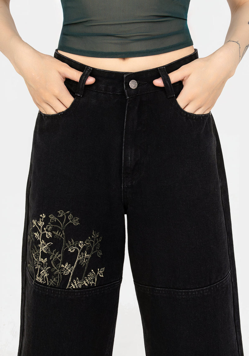 Buckthorn Embroidered Denim Barrel Leg Jeans