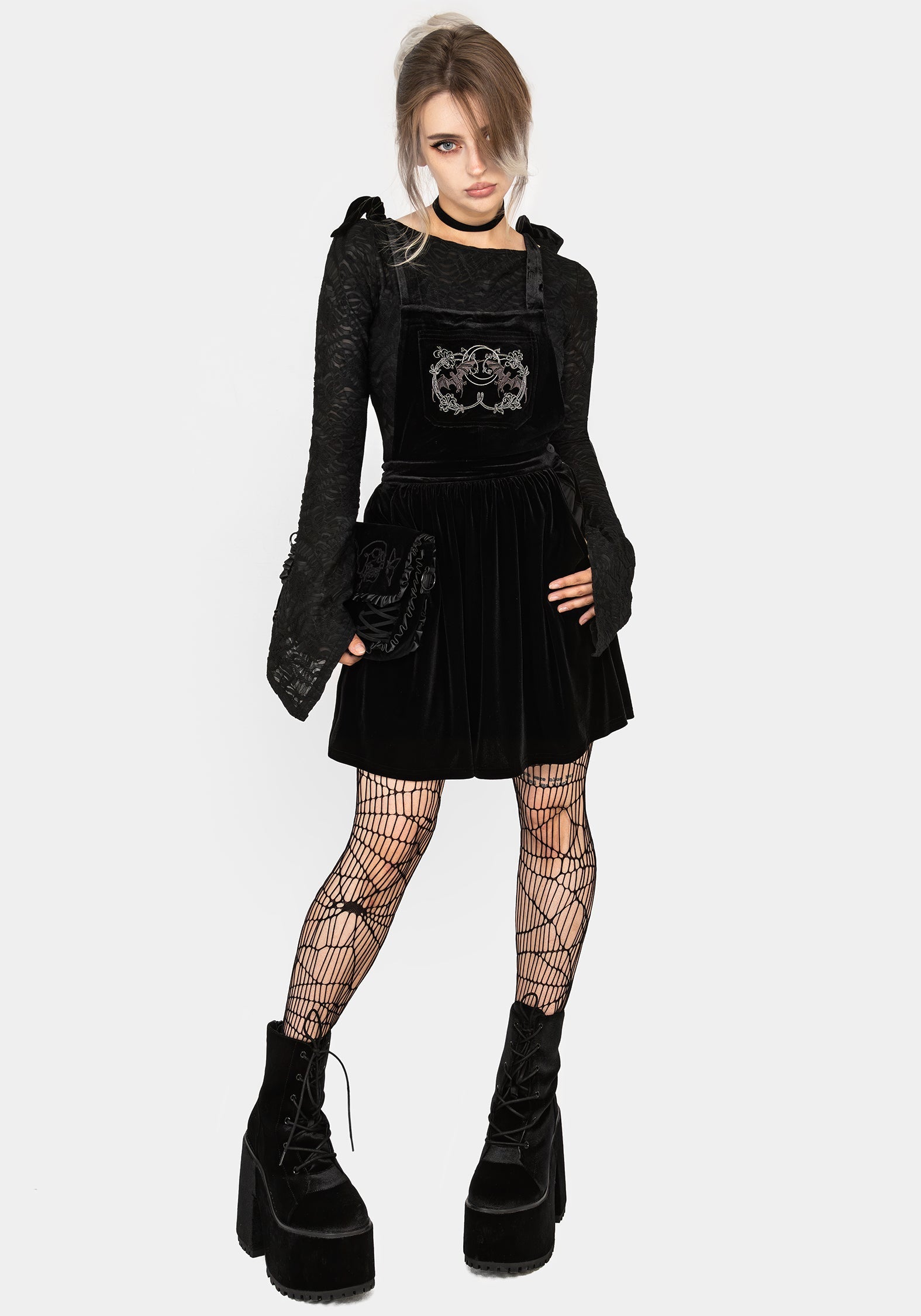 Vampyrum Bat Embroidered Mini Pinafore Dress – Disturbia