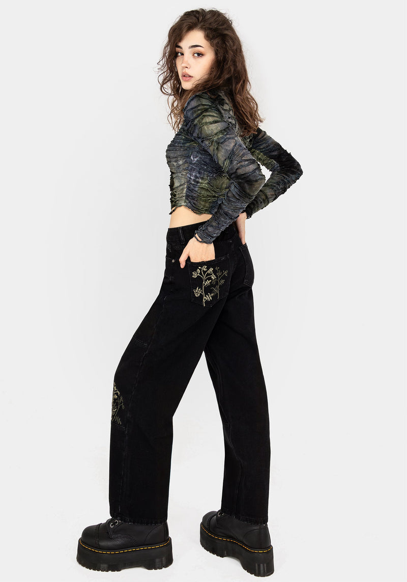Buckthorn Embroidered Denim Barrel Leg Jeans