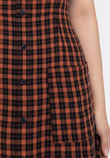 Terra Check Button Up Midaxi Dress - Orange