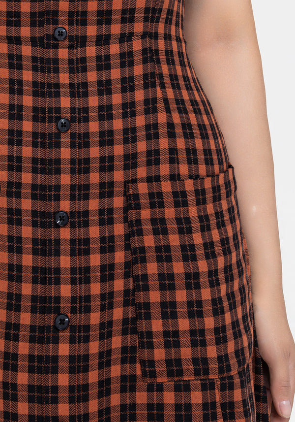 Terra Check Button Up Midaxi Dress - Orange