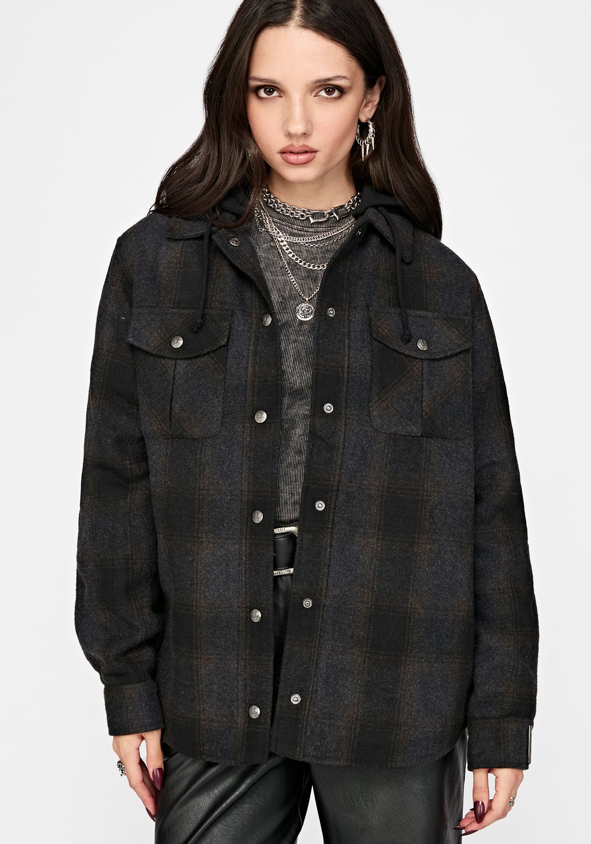 Marceline Hooded Pocket Check Shacket