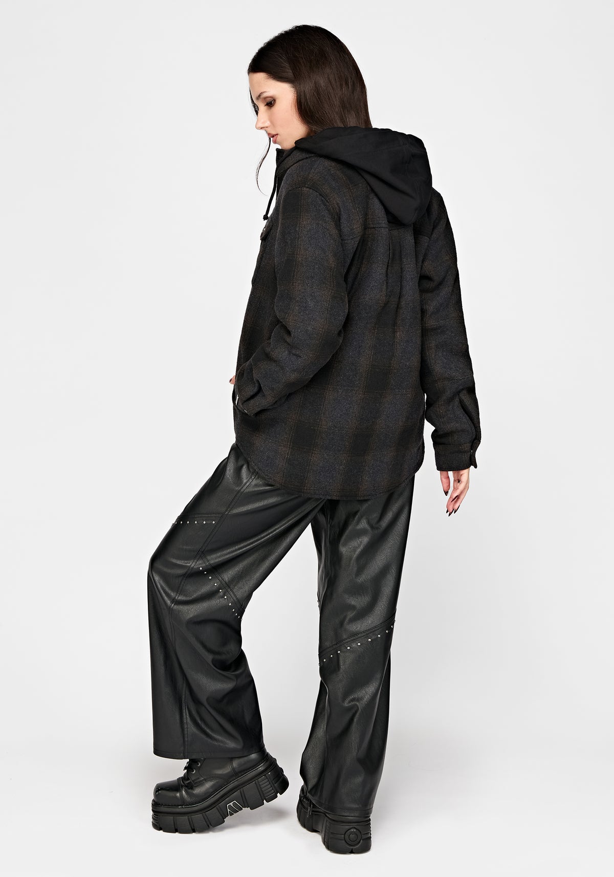 Marceline Hooded Pocket Check Shacket
