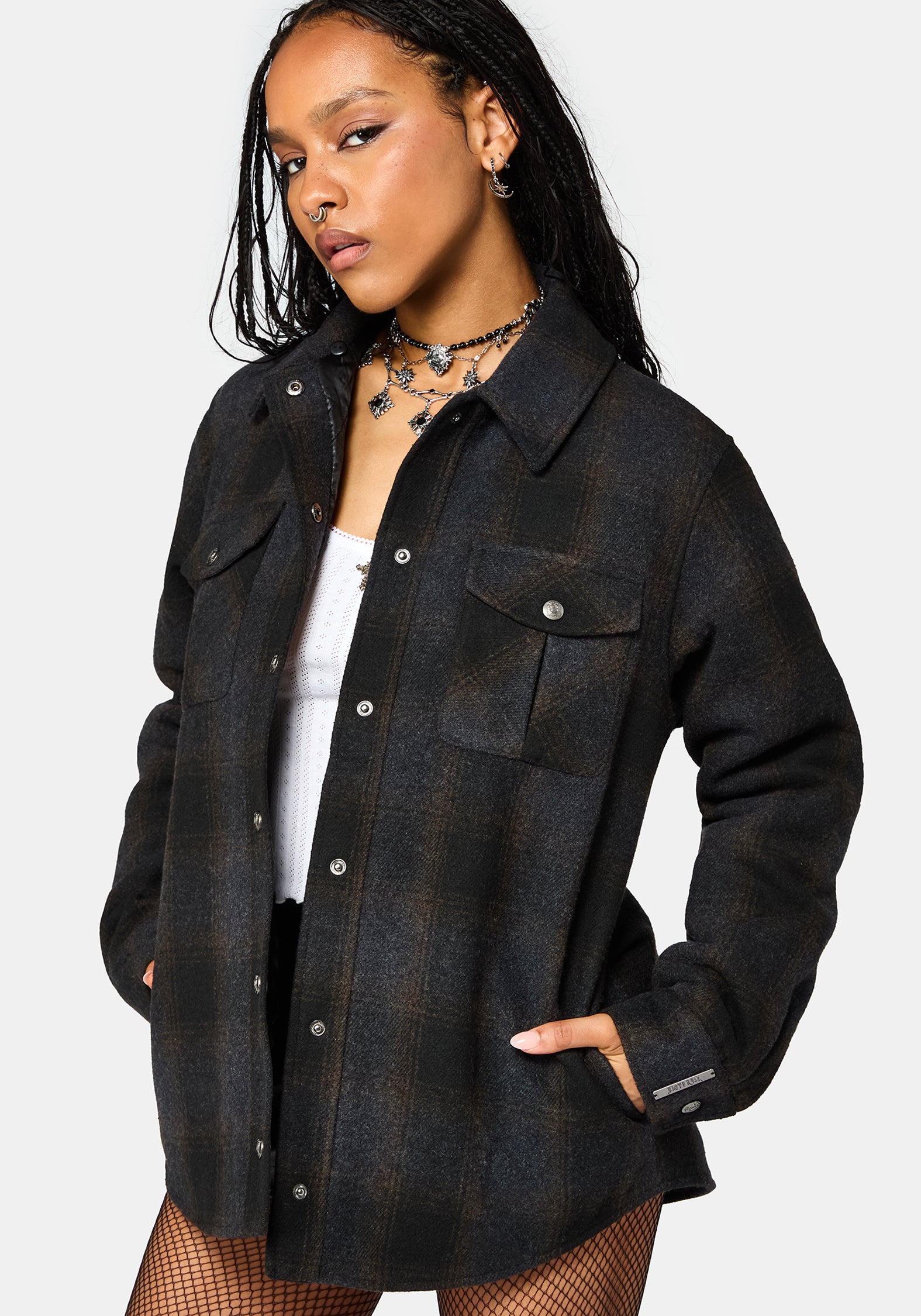 Marceline Hooded Pocket Check Shacket