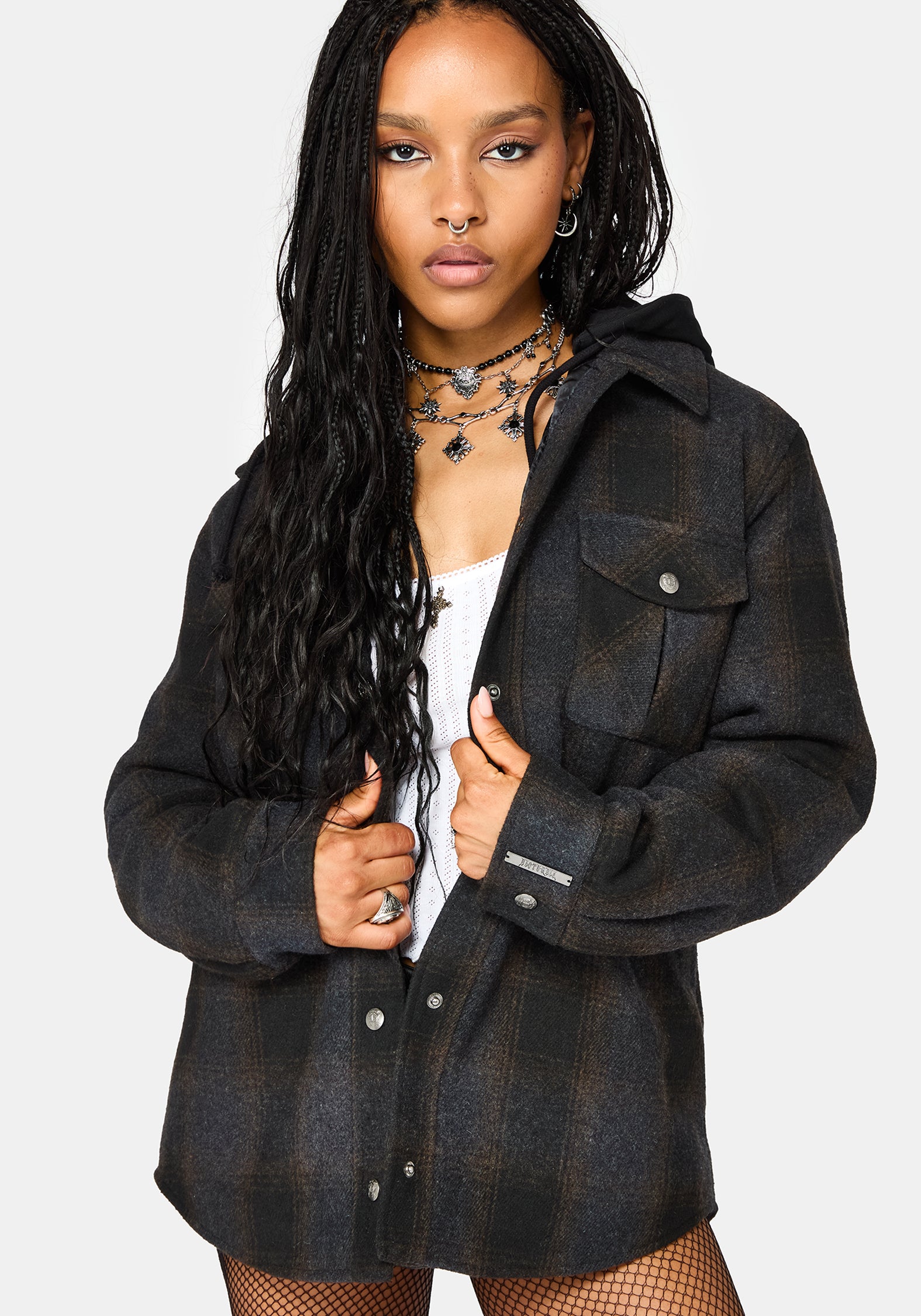 Marceline Hooded Pocket Check Shacket