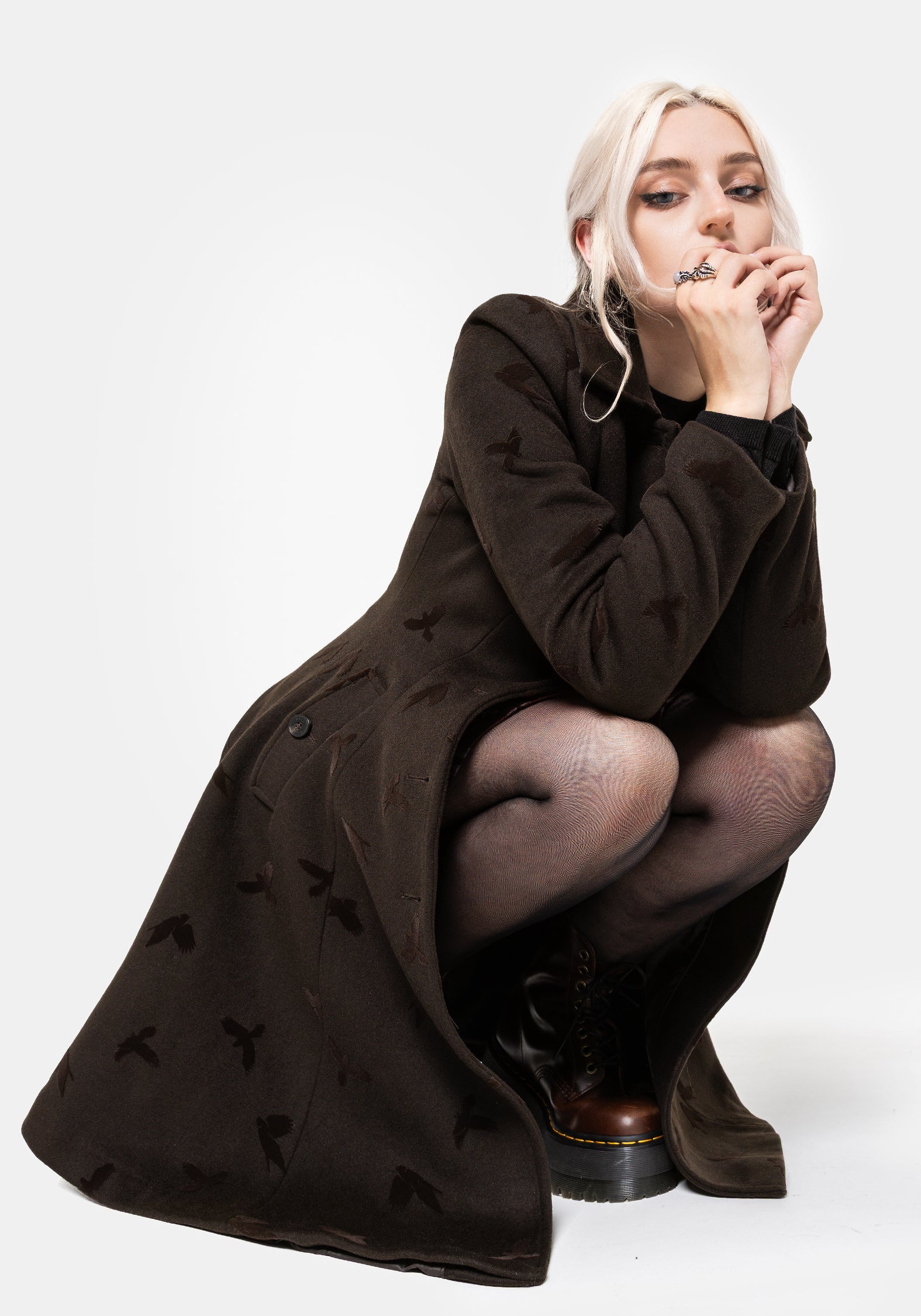 Starling Crow Embossed Wool-Blend Coat