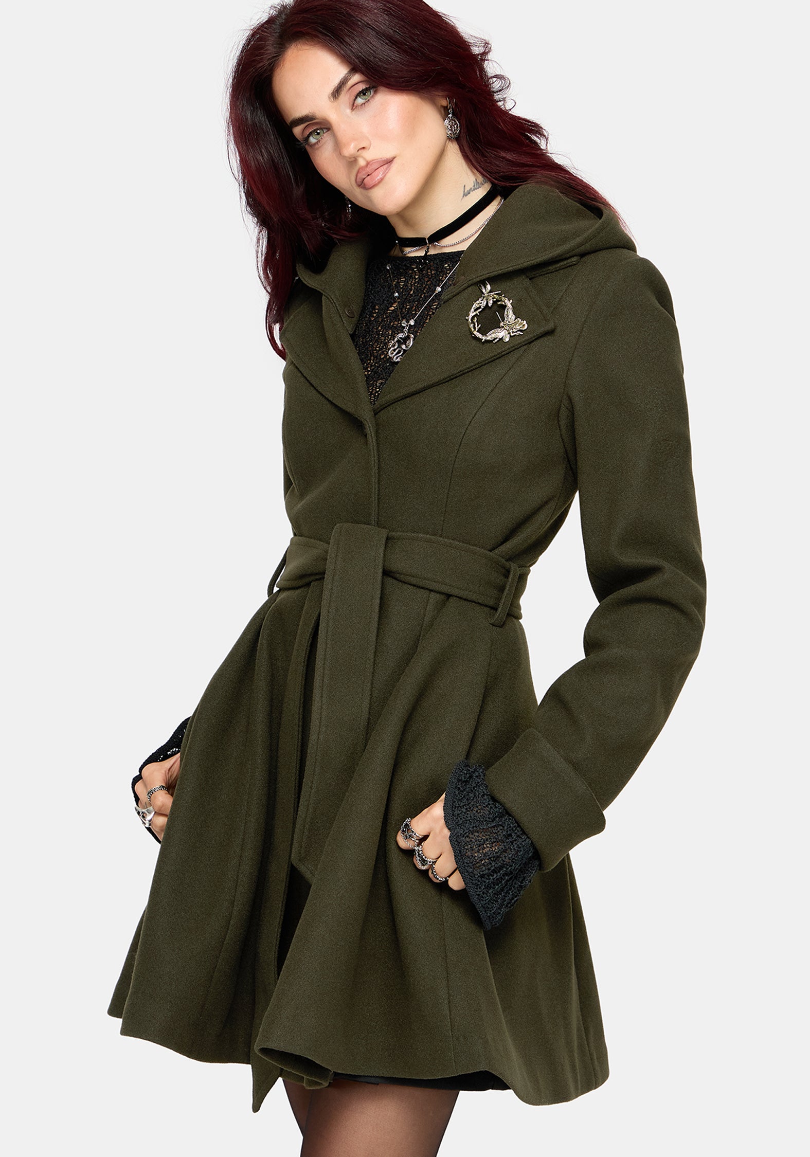 Cyrene Belted Removable Hood Coat