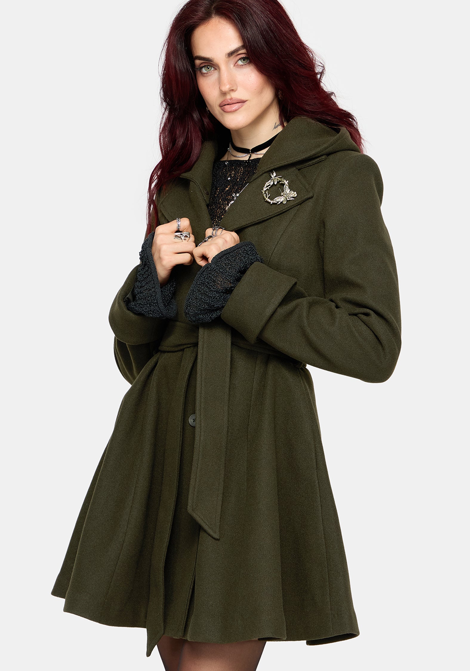 Cyrene Belted Removable Hood Coat
