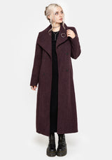 Abyss Tie Waist Double Breasted Coat With Snake Brooch - Plum