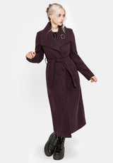 Abyss Tie Waist Double Breasted Coat With Snake Brooch - Plum