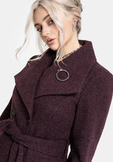Abyss Tie Waist Double Breasted Coat With Snake Brooch - Plum