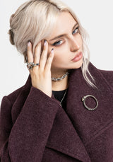 Abyss Tie Waist Double Breasted Coat With Snake Brooch - Plum