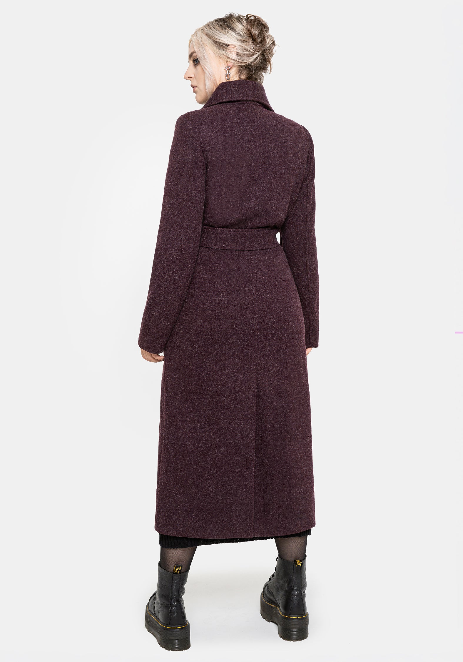 Abyss Tie Waist Double Breasted Coat With Snake Brooch - Plum