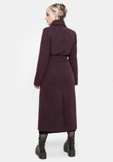 Abyss Tie Waist Double Breasted Coat With Snake Brooch - Plum