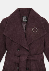 Abyss Tie Waist Double Breasted Coat With Snake Brooch - Plum