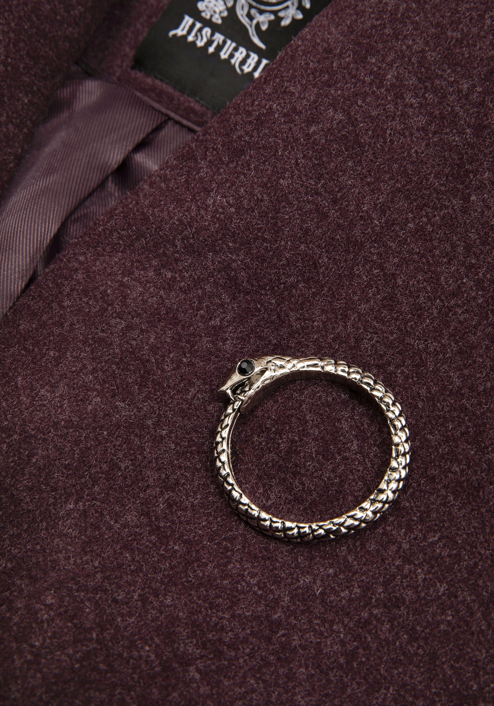 Abyss Tie Waist Double Breasted Coat With Snake Brooch - Plum