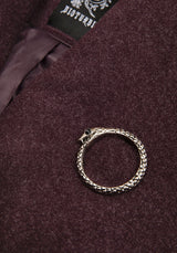 Abyss Tie Waist Double Breasted Coat With Snake Brooch - Plum