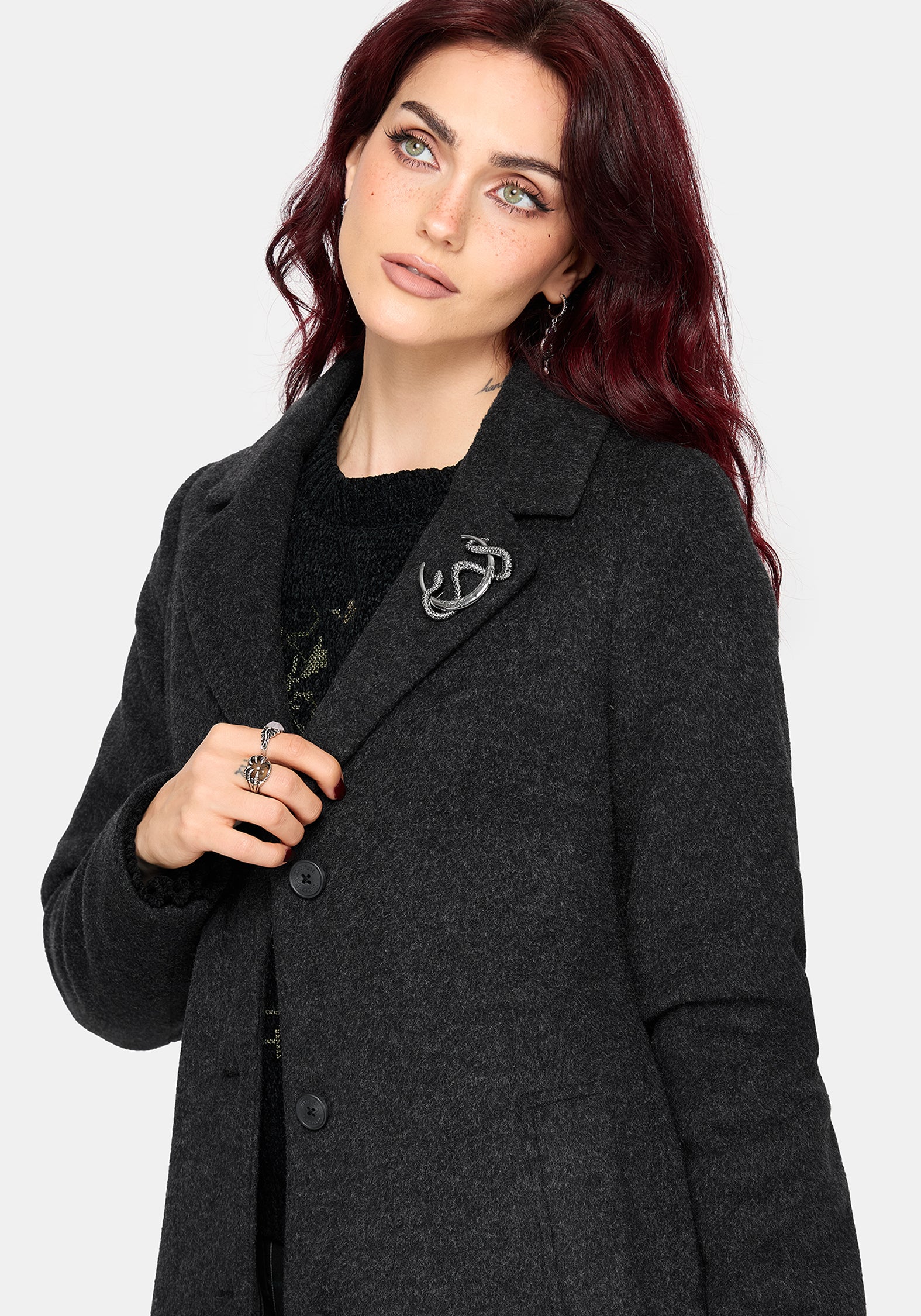 Albina Snake Pin Longline Coat