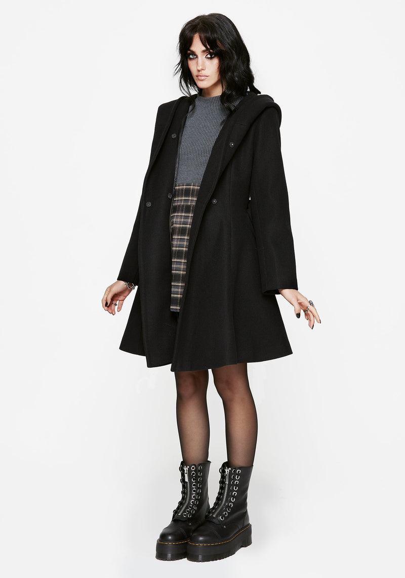 Camilla Tie Waist Hooded Coat With Bug Brooch