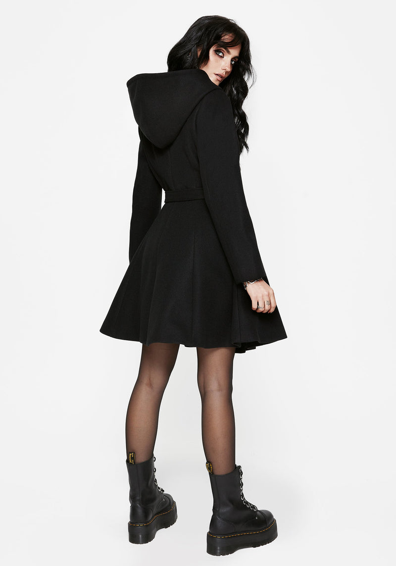 Camilla Tie Waist Hooded Coat With Bug Brooch