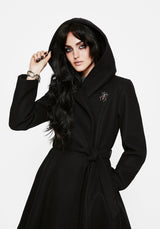 Camilla Tie Waist Hooded Coat With Bug Brooch