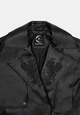 Clash Phoenix Embroidered Faux Leather Cropped Trench Jacket