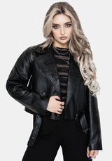 Clash Phoenix Embroidered Faux Leather Cropped Trench Jacket