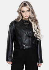 Clash Phoenix Embroidered Faux Leather Cropped Trench Jacket