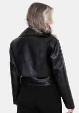 Clash Phoenix Embroidered Faux Leather Cropped Trench Jacket