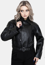 Clash Phoenix Embroidered Faux Leather Cropped Trench Jacket