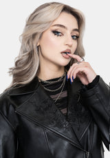 Clash Phoenix Embroidered Faux Leather Cropped Trench Jacket