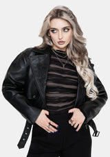Clash Phoenix Embroidered Faux Leather Cropped Trench Jacket