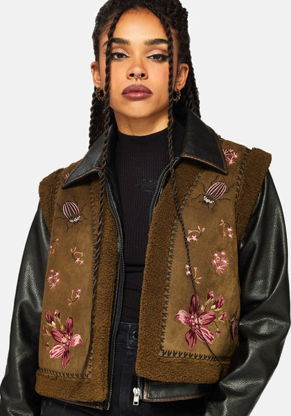 Sylvara Borg Embroidered Bug Gilet – Disturbia
