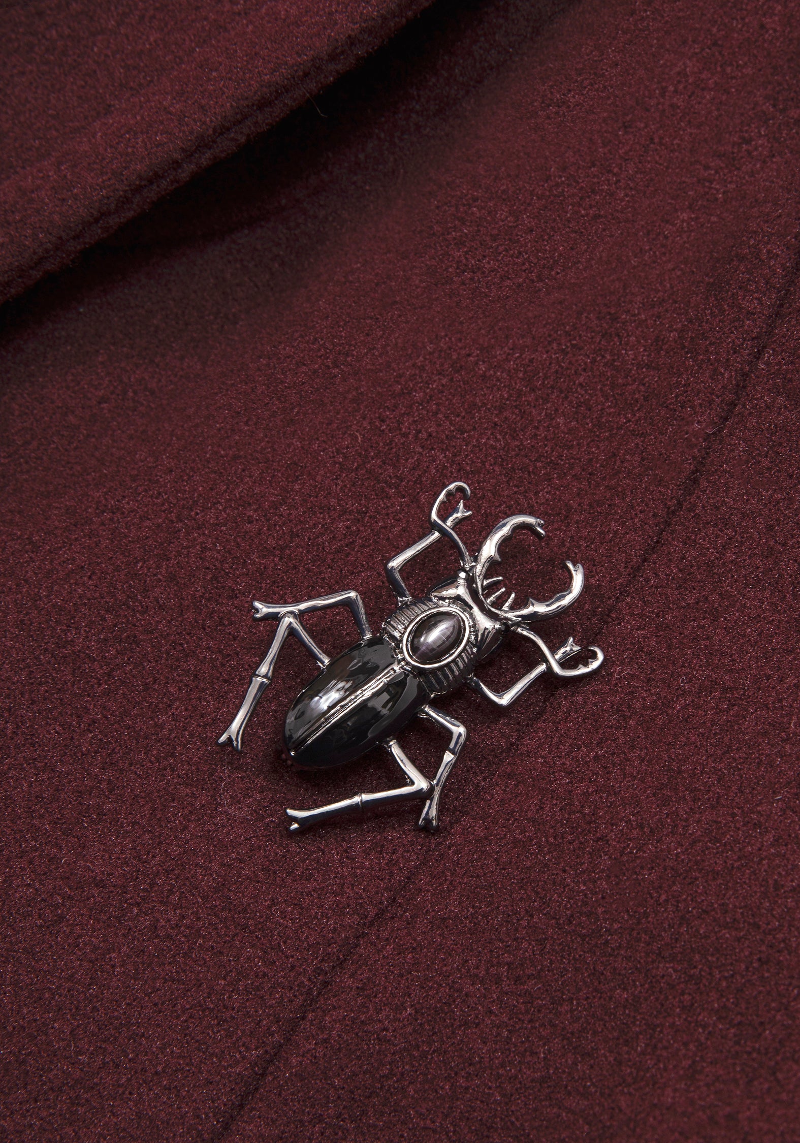 Camilla Tie Waist Hooded Coat With Bug Brooch - Burgundy
