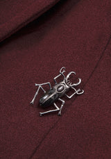 Camilla Tie Waist Hooded Coat With Bug Brooch - Burgundy