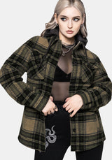 Trellis Lightweight Hooded Pocket Check Shacket - Green EU 34