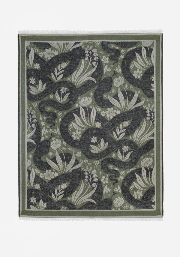 Deception Floral Snake Woven Blanket - Green