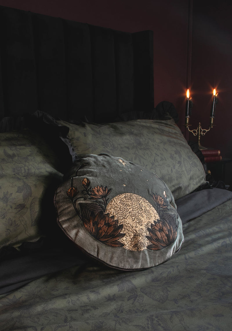 Opora Embroidered Floral Moon Round Cushion