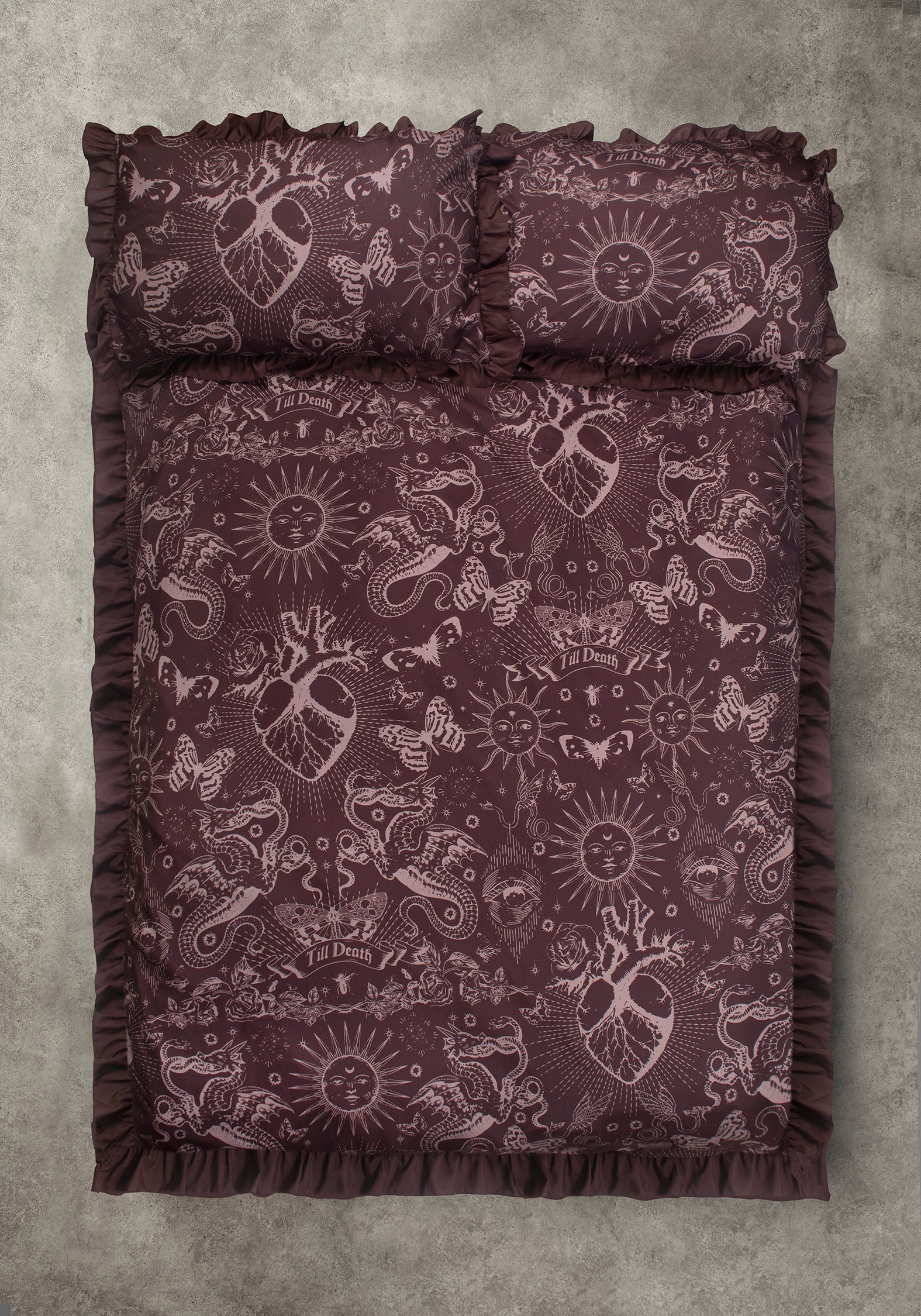 Paramour Frilled Edge Tattoo Print Bedding Set (EU Double)