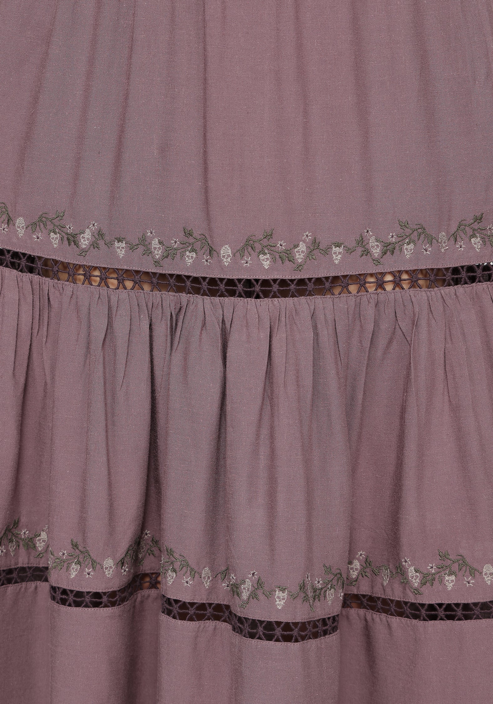 Solis Skull Embroidered Linen Midi Skirt