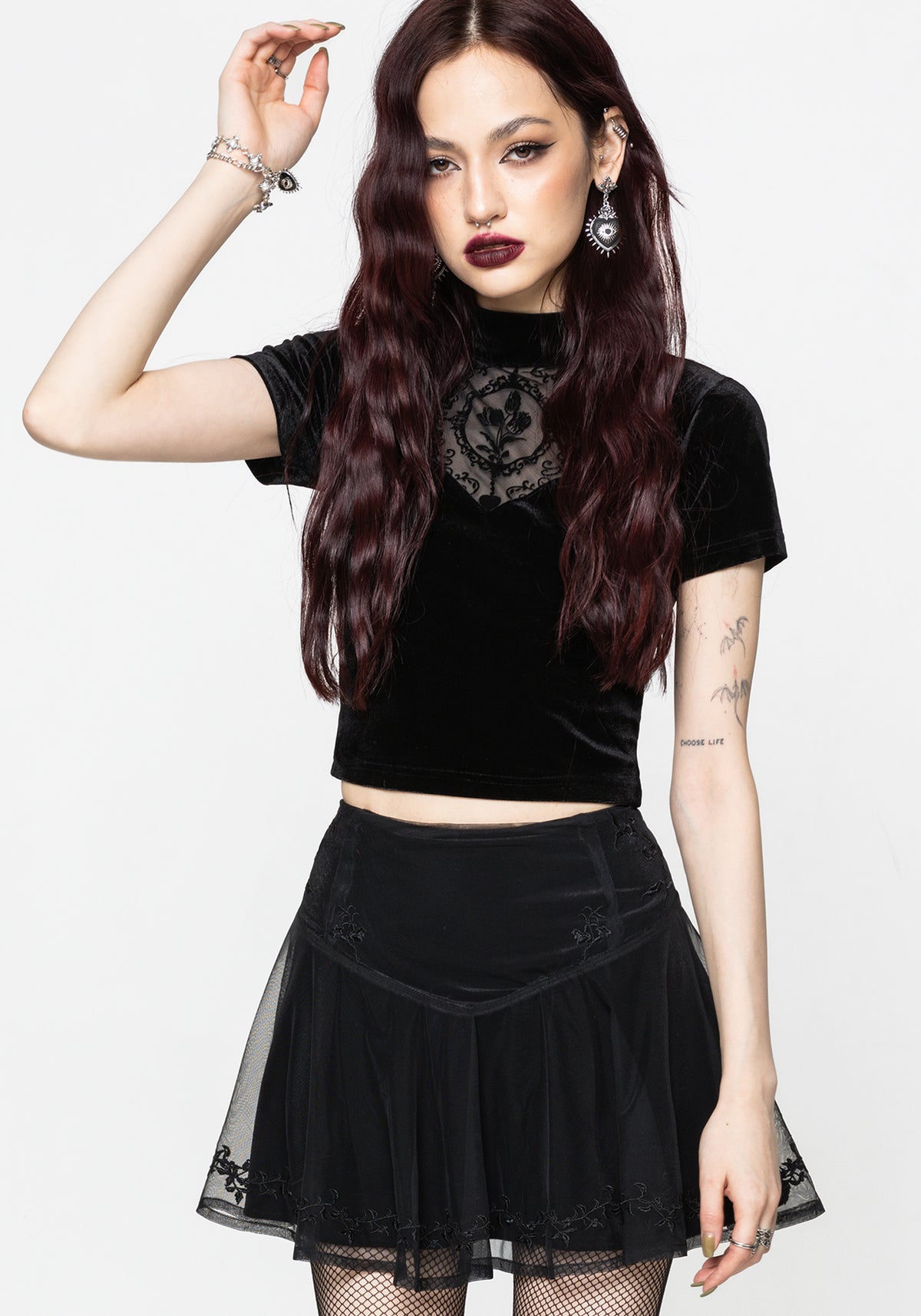 Trixie Velvet Fishnet Embroidered Mini Skirt EU 34