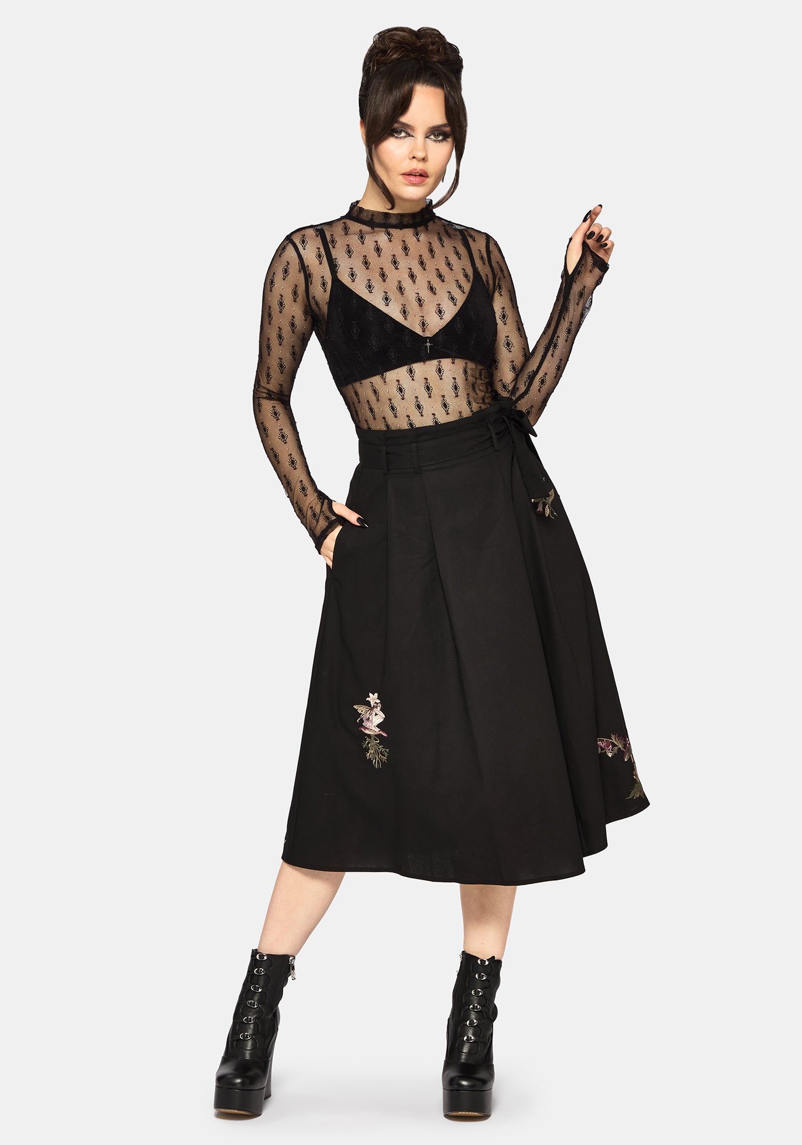 Faela Fee Bestickt Krawatte Taille Paperbag Midi Rock