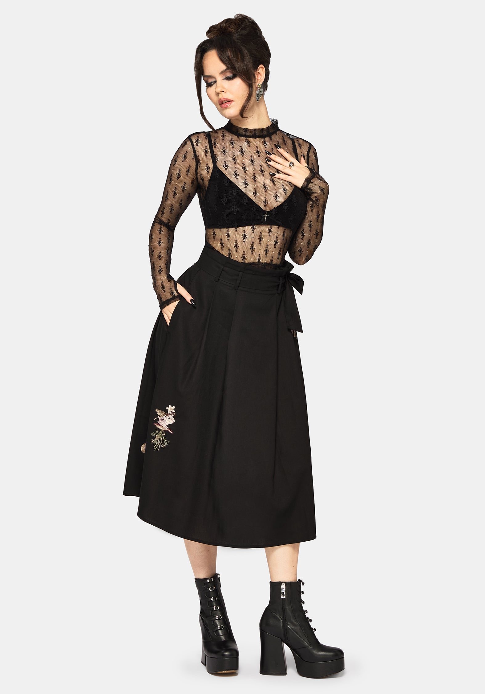 Faela Fee Bestickt Krawatte Taille Paperbag Midi Rock